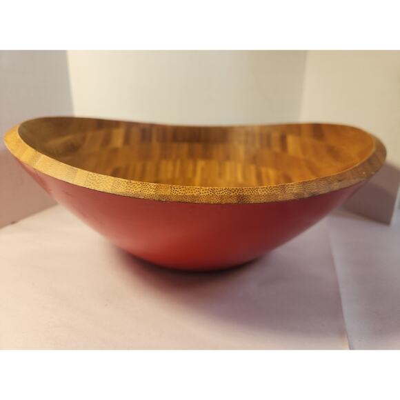 LARGE Island Natural Bamboo Salad Serving Bowl Red Bamboo Bowl - Picture 3 of 10